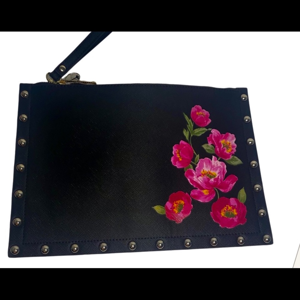 WHBM black studded wristlet with beautiful floral detail